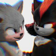 sonic and shadow provoking looking at each other